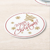 エレガントシンプルメリークリスマスウィッシュワードアート ラウンドペーパーコースター (アングル)
