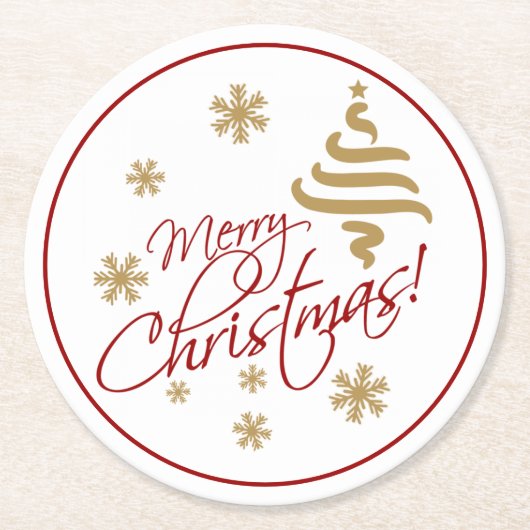 エレガントシンプルメリークリスマスウィッシュワードアート ラウンドペーパーコースター (正面)