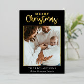 エレガントシンプルメリークリスマスファミリーフォトトレンディー 箔シーズンカード (立ち正面)