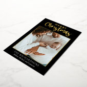 エレガントシンプルメリークリスマスファミリーフォトトレンディー 箔シーズンカード (回転した状態)