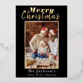 エレガントシンプルメリークリスマスファミリーフォトトレンディー 箔シーズンカード (正面)