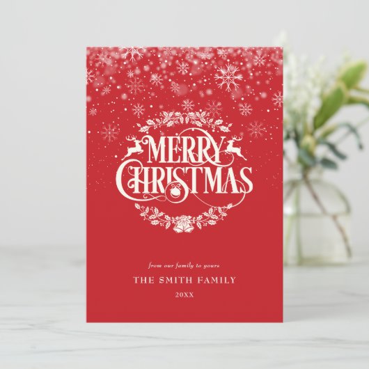 エレガントシンプルメリークリスマス雪モダン片 シーズンカード (スタンド正面)