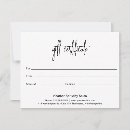 エレガントシンプルモダンギフト券 (裏面)