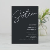 エレガントシンプルモダングレー写真甘い16シルバー 箔招待状 (立ち正面)