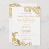 エレガントシンプルモダンバラフローラ結婚金ゴールド 招待状 (正面/裏面)