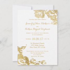 エレガントシンプルモダンバラフローラ結婚金ゴールド 招待状