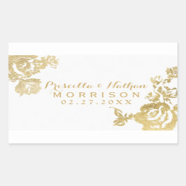 エレガントシンプルモダンバラフローラ結婚金ゴールド 長方形シール