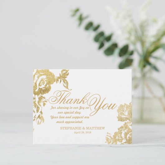 エレガントシンプルモダンバラフローラ金ゴールドありがとう ポストカード (スタンド正面)