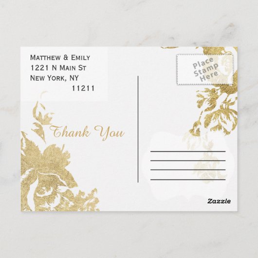 エレガントシンプルモダンバラフローラ金ゴールドありがとう ポストカード (裏面)