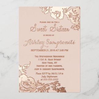 エレガントシンプルモダンバラフローラ金ゴールドスイート16 箔招待状