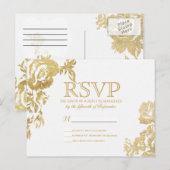 エレガントシンプルモダンバラフローラ金ゴールドRSVP インビテーションポストカード (正面/裏面)