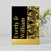 エレガントシンプルモダンフローラ結婚金ゴールド 箔招待状 (立ち正面)