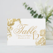 エレガントシンプルモダンフローラ金ゴールド表の番号 招待状 (スタンド正面)