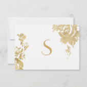 エレガントシンプルモダンフローラ金ゴールド表の番号 招待状 (裏面)