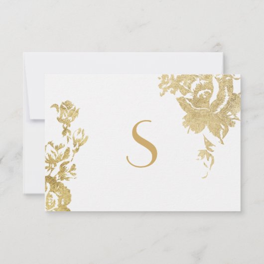 エレガントシンプルモダンフローラ金ゴールド表の番号 招待状 (裏面)