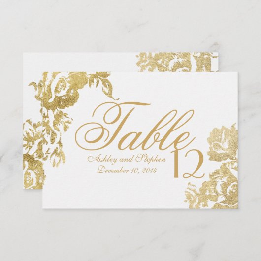 エレガントシンプルモダンフローラ金ゴールド表の番号 招待状 (正面/裏面)