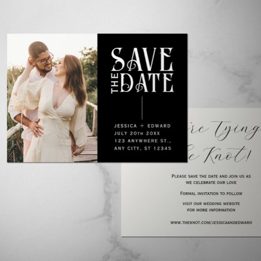 エレガントシンプルモダンミニマルScript Photo Black 招待状