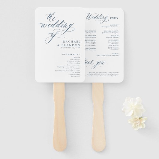 エレガントシンプルモダンミニマ結婚リスト ハンドファン (正面&裏面)