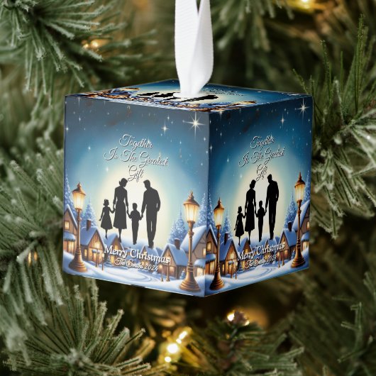 エレガントシンプルモダンヴィンテージ家族クリスマス キューブオーナメント (ツリー)
