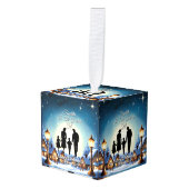 エレガントシンプルモダンヴィンテージ家族クリスマス キューブオーナメント (正面アングル)