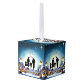 エレガントシンプルモダンヴィンテージ家族クリスマス キューブオーナメント (裏面アングル)