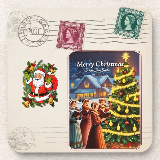 エレガントシンプルモダンヴィンテージ家族クリスマス コースター (正面)