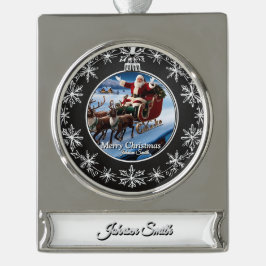 エレガントシンプルモダンヴィンテージ家族クリスマス シルバープレートバナーオーナメント