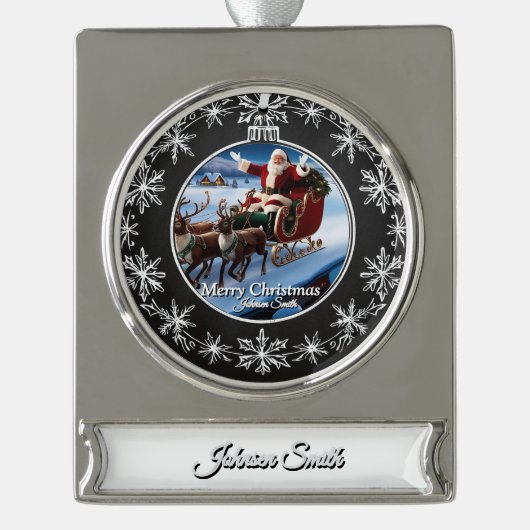 エレガントシンプルモダンヴィンテージ家族クリスマス シルバープレートバナーオーナメント (正面)