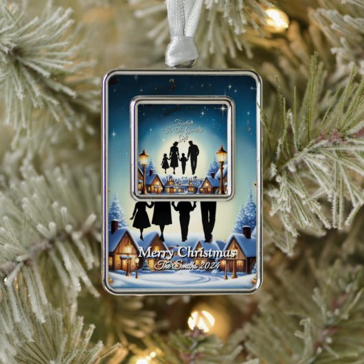 エレガントシンプルモダンヴィンテージ家族クリスマス シルバープレートフレームオーナメント (ツリー)