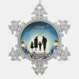 エレガントシンプルモダンヴィンテージ家族クリスマス スノーフレークピューターオーナメント