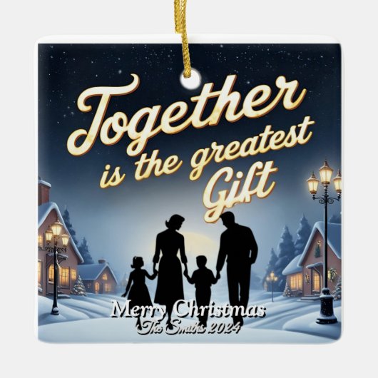 エレガントシンプルモダンヴィンテージ家族クリスマス セラミックオーナメント (正面)