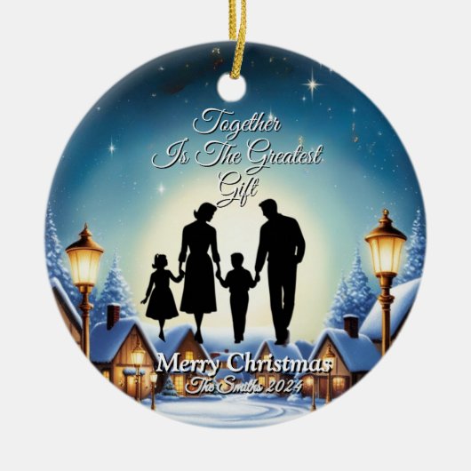 エレガントシンプルモダンヴィンテージ家族クリスマス セラミックオーナメント (正面)