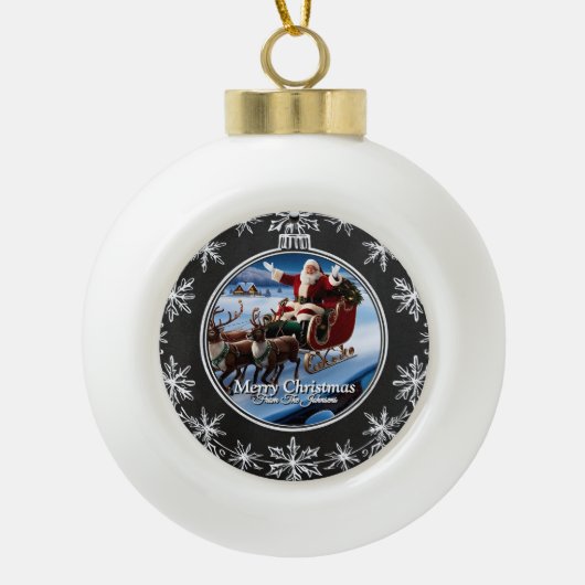 エレガントシンプルモダンヴィンテージ家族クリスマス セラミックボールオーナメント (正面)