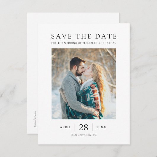 エレガントシンプルモダン写真の日付の保存 インビテーションポストカード (正面/裏面)