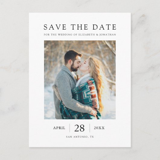 エレガントシンプルモダン写真の日付の保存 インビテーションポストカード (正面)