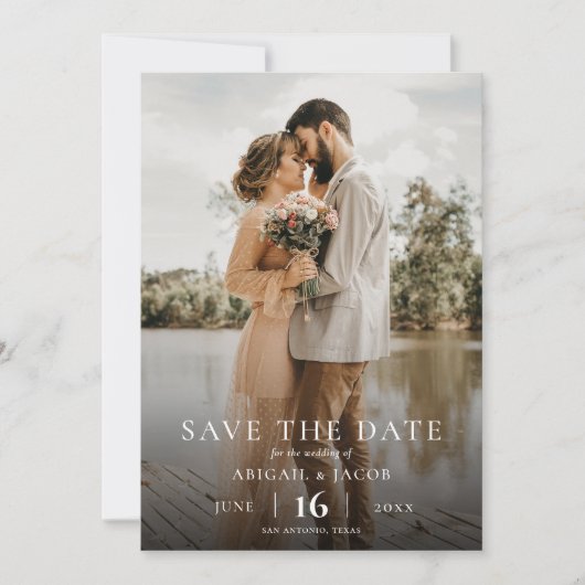 エレガントシンプルモダン写真の結婚式 セーブザデート (正面)