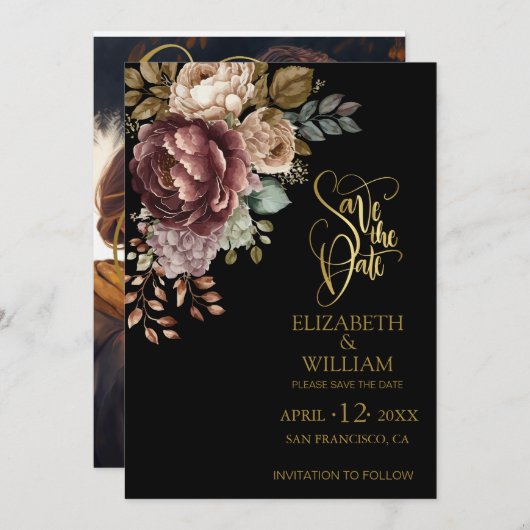 エレガントシンプルモダン写真の結婚式 招待状 (正面/裏面)