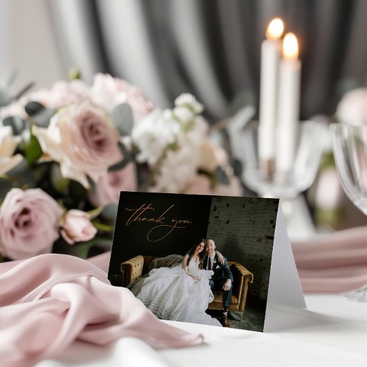 エレガントシンプルモダン写真結婚サンキューカード サンキューカード