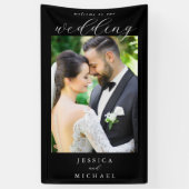 エレガントシンプルモダン写真結婚歓迎 横断幕 (縦)