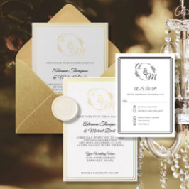 エレガントシンプルモダン白黒結婚ズ 出欠カード