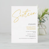 エレガントシンプルモダン白Sweet 16金ゴールド 箔招待状 (立ち正面)