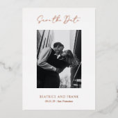 エレガントシンプルモダン結婚式の日付の保存 箔招待状 (正面)