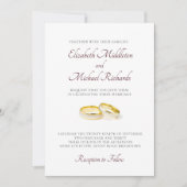 エレガントシンプルモダン金ゴールド結婚リングや輪 招待状 (正面)