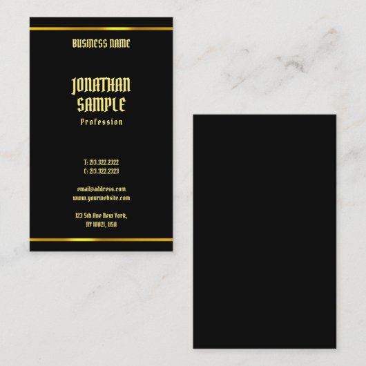 エレガントシンプルモダン黒と金ゴールドテンプレート 名刺 (正面/裏面)