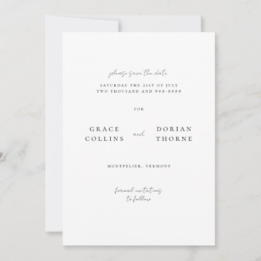 エレガントシンプルモチャムース素朴ニュートラル結婚ズ セーブザデート (正面)