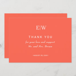 エレガントシンプルモノグラムのネオン結婚フレア サンキューカード