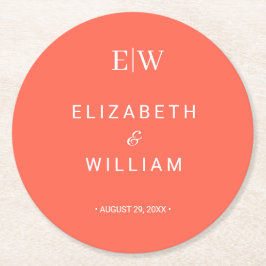 エレガントシンプルモノグラムのネオン結婚フレア ラウンドペーパーコースター