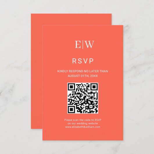 エレガントシンプルモノグラムのネオン結婚フレア 出欠カード (正面/裏面)