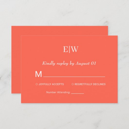 エレガントシンプルモノグラムのネオン結婚フレア 出欠カード (正面/裏面)
