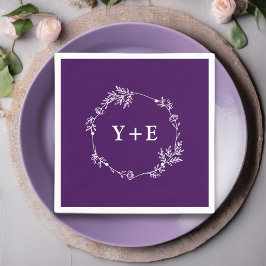 エレガントシンプルモノグラムの紫結婚病 スタンダードカクテルナプキン